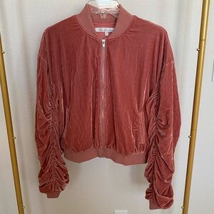 Revolve Lovers and Friends Pink Velvet Bomber Jacket
